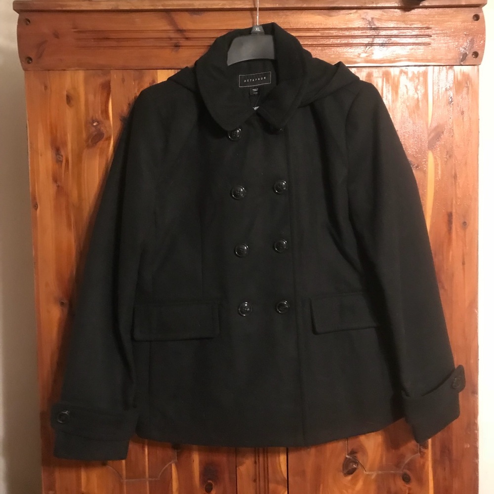 Navy Pea Coat with Hood